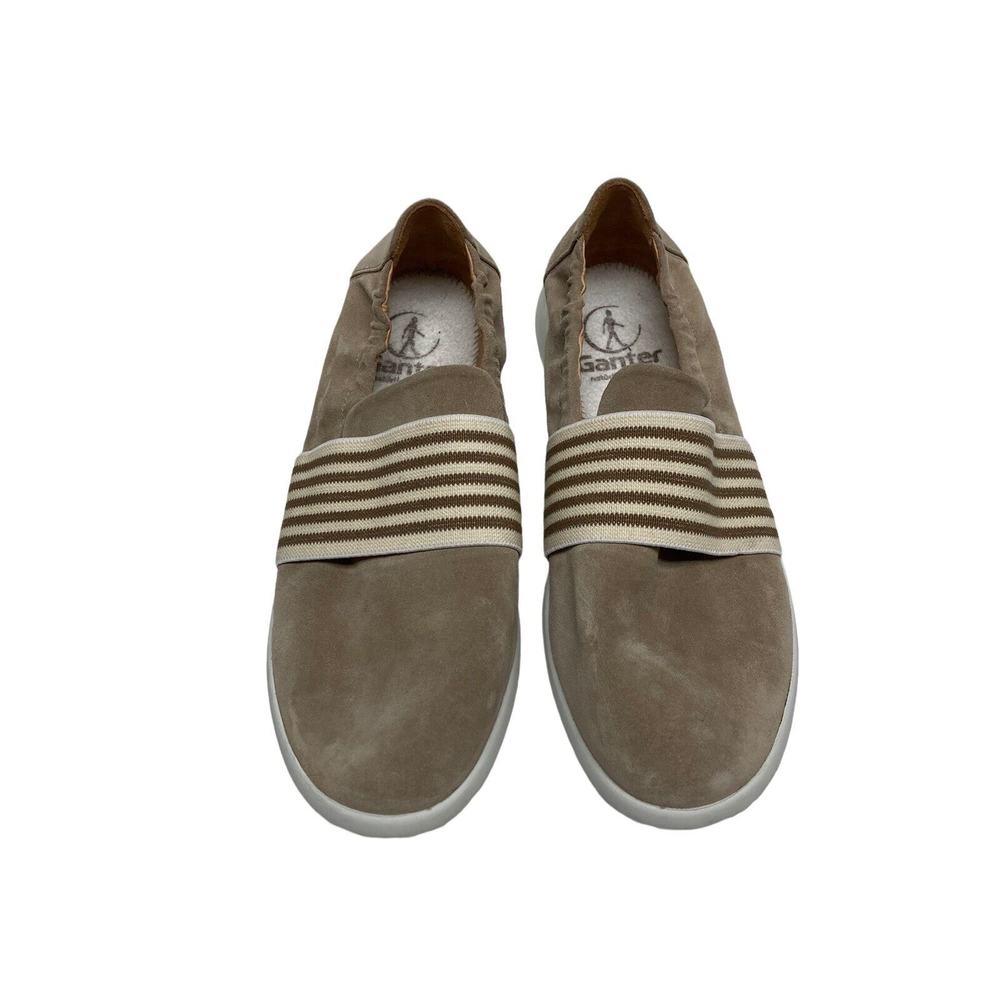 Ganter Gabby Slip on Trainer Shoes Womens 7.5 G Beige White Suede Stripe Comfort